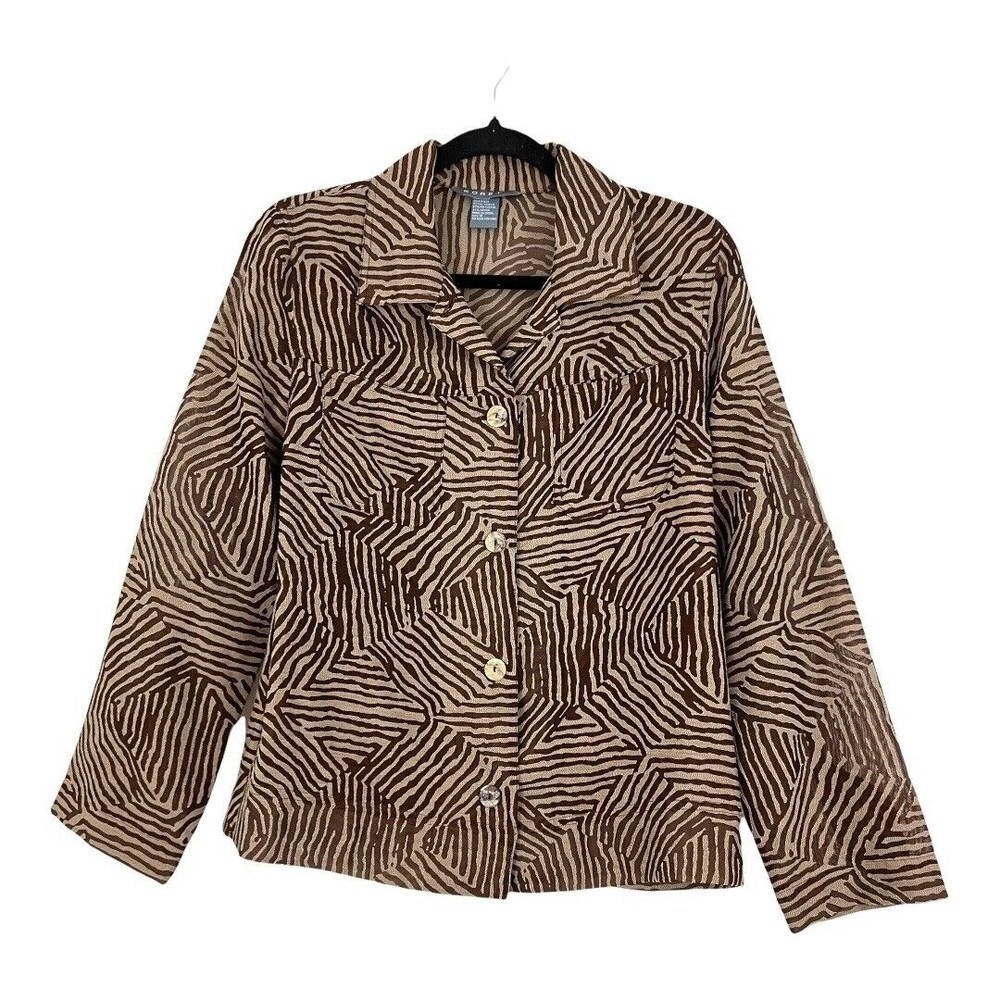 Koret Womens Size Medium Sheer Brown Animal Print Top